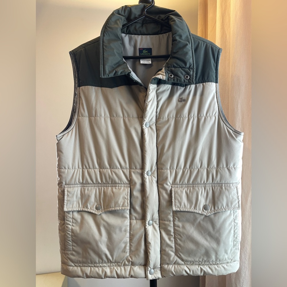 LACOSTE Men’s Puffer Vest Size 52/5 XL Green/Tan/Neutral